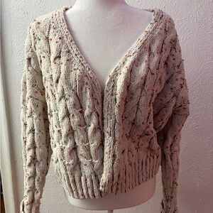 Moon & Madison Chunky Cable Knit Cardigan Sweater Confetti Yarn Cropped XS